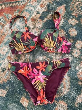 Shade & Shore Floral Underwire Bikini in Plum with Pink, Orange, Green Accents